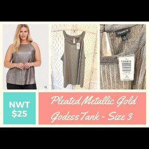 NWT Torrid Pleated Metallic Gold Goddess Tank Size 3